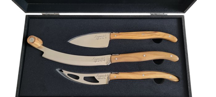 Laguiole Style de Vie - Bordknive sæt (3) - Oliventræ - Ostekniv boks