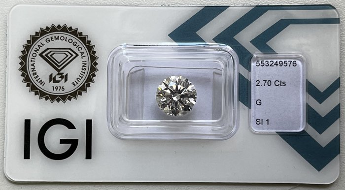 1 pcs Diamant  (Natur)  - 2.70 ct - Rund - G - SI1 - International Gemological Institute (IGI)