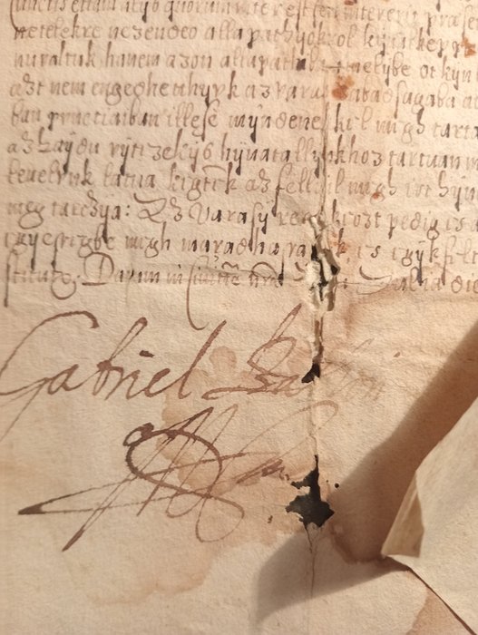 Gabriel Báthory, Prince of Transylvania - Handwritten document in latin with seal, signed by Gabriel Báthory - 1600-1610