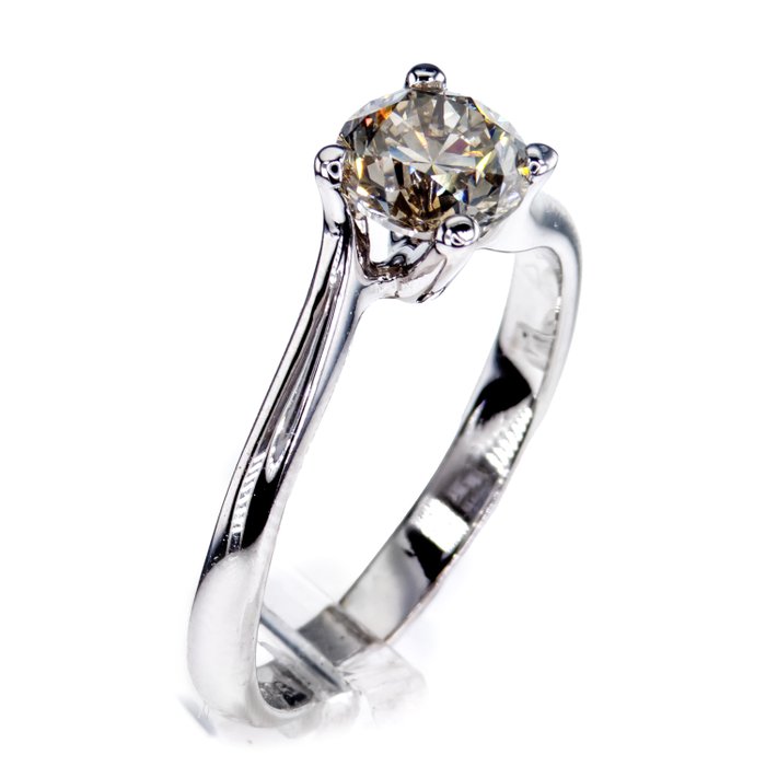 Ingen mindstepris - Forlovelsesring - 14 karat Hvidguld -  1.02ct. tw. Diamant (Naturfarvet)