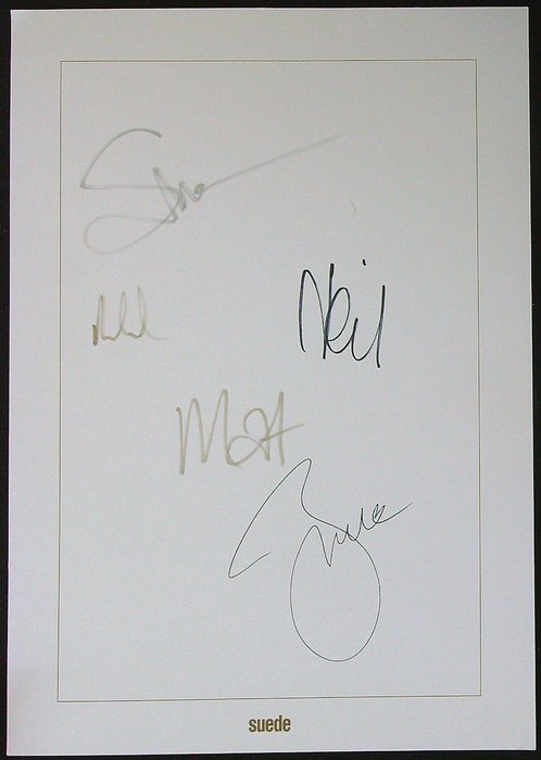 Suede - Official "Suede" sheet with 5x originally autographed by this band