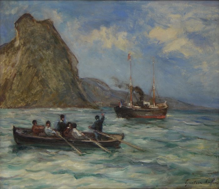 Gustave Henri Colin (1828-1910) - La sortie d'un port avec un pilote sur la côte basque.