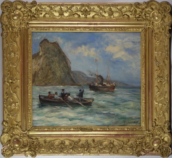 Gustave Henri Colin (1828-1910) - La sortie d'un port avec un pilote sur la côte basque.