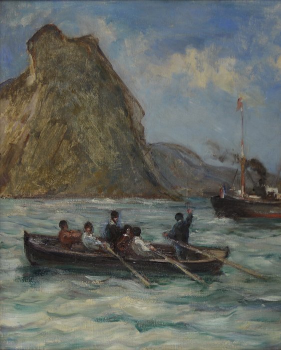 Gustave Henri Colin (1828-1910) - La sortie d'un port avec un pilote sur la côte basque.