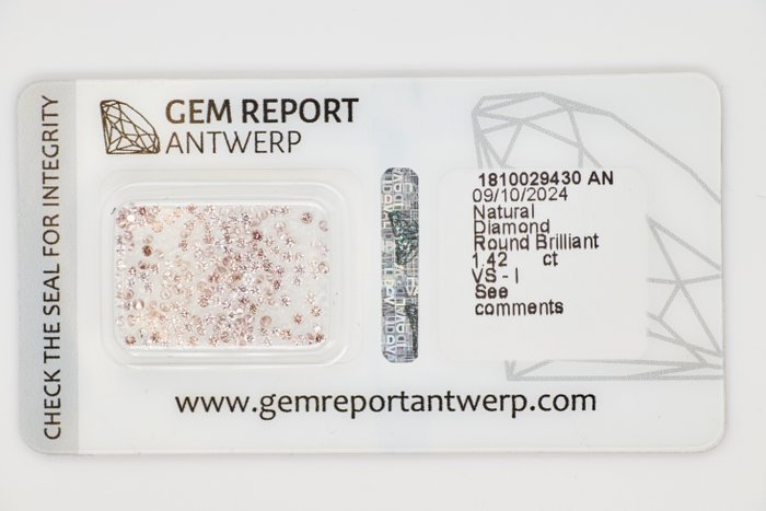 Ingen mindstepris - 174 pcs Diamant  (Natur)  - 1.42 ct - Rund - I1, I2, I3, SI1, SI2, VS1, VS2 - Gem Report Antwerp (GRA) - INGEN RESERVEPRIS