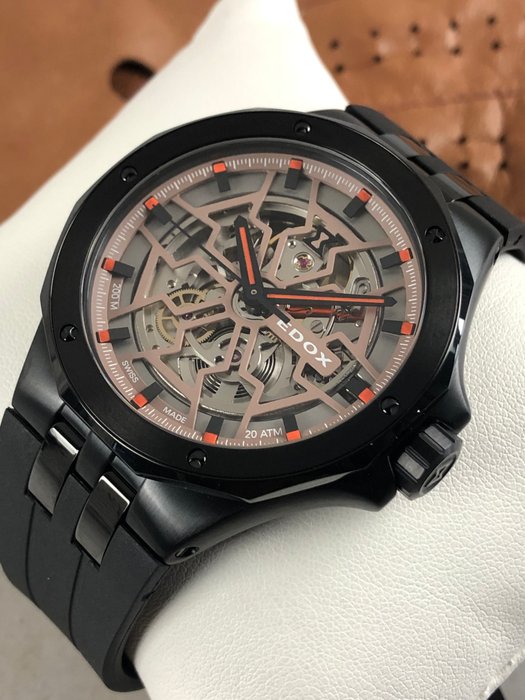 Edox - Delfin Mecano Automatic Skeleton Black - 85303-37NCA-BEIO - Mænd - 2011-nu