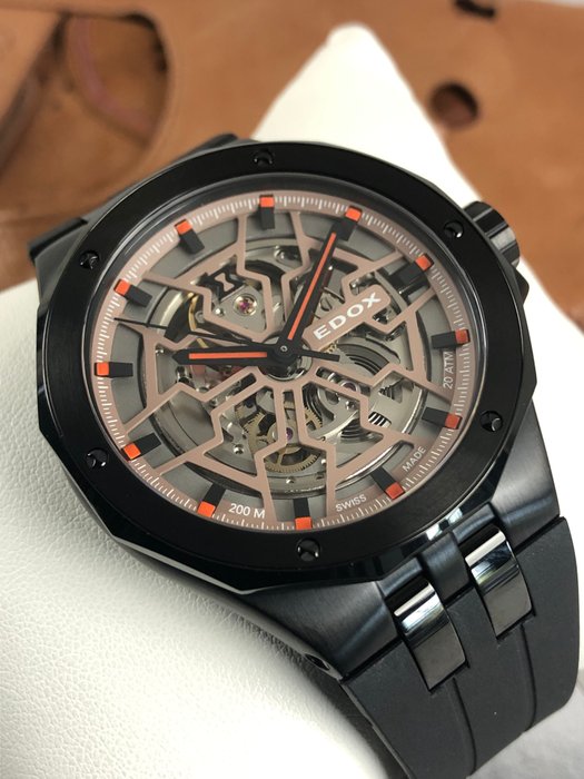 Edox - Delfin Mecano Automatic Skeleton Black - 85303-37NCA-BEIO - Mænd - 2011-nu