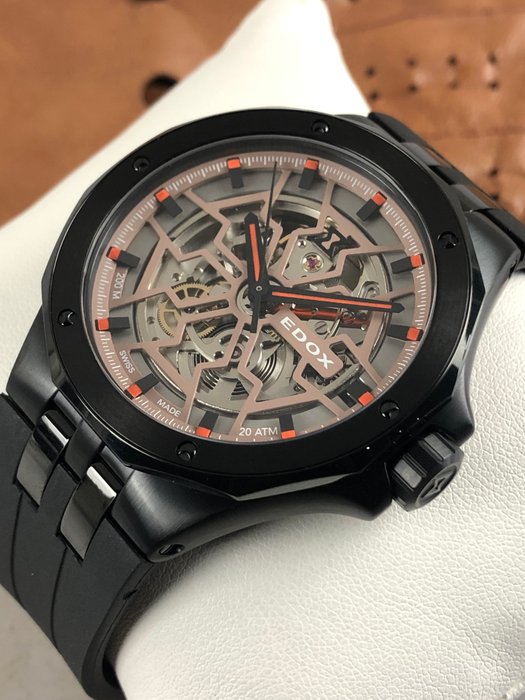 Edox - Delfin Mecano Automatic Skeleton Black - 85303-37NCA-BEIO - Mænd - 2011-nu