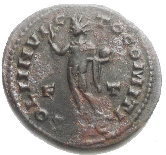 Romarriket. Constantine I (AD 306-337). Follis or nummus r/Sol (the Sun) radiate, naked with a mantle on his shoulder, walking to the left, the mantle  (Ingen mindstepris)