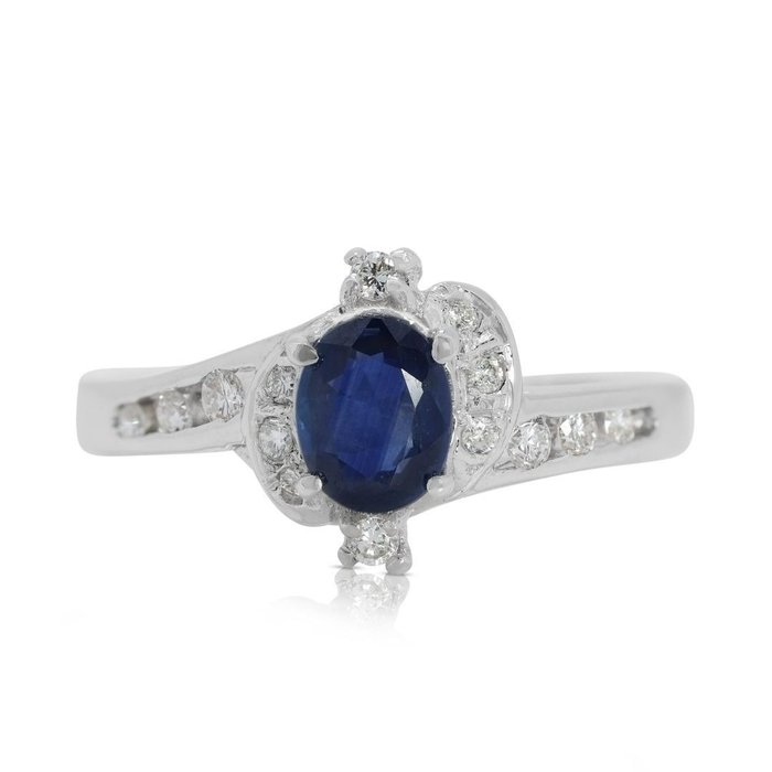 Ring - 18 kraat Hvidguld -  050ct tw Safir - Diamant