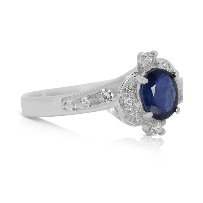 Ring - 18 kraat Hvidguld -  050ct tw Safir - Diamant