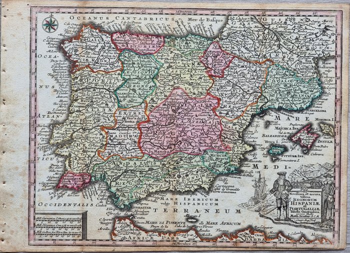 Spagna e Portogallo - Kort; Matthäus Seutter (1678 – 1757) - Carta Geografica "Spagna e Portogallo" - Hispaniae et Portugalliae - 1751-1760