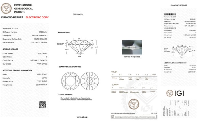 1 pcs Diamant - 0.39 ct - Rund - E - IF