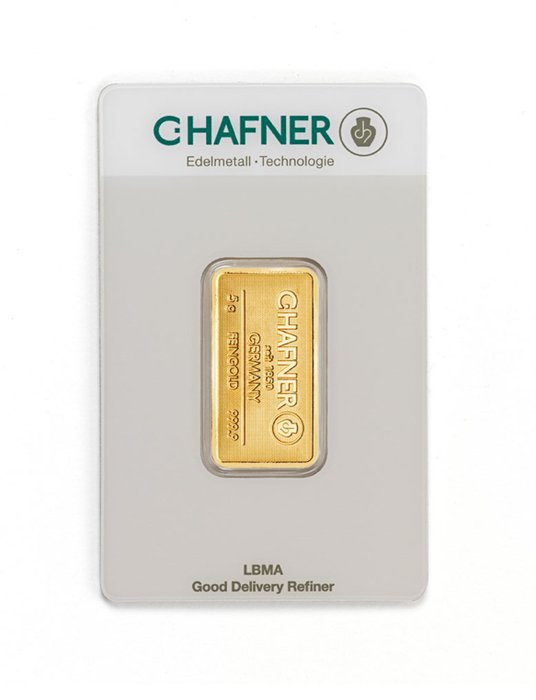 5 gram - Guld 999 - C. Hafner - Deutschland - Goldbarren im Blister CertiCard mit Zertifikat - Forseglet  Med certifikat