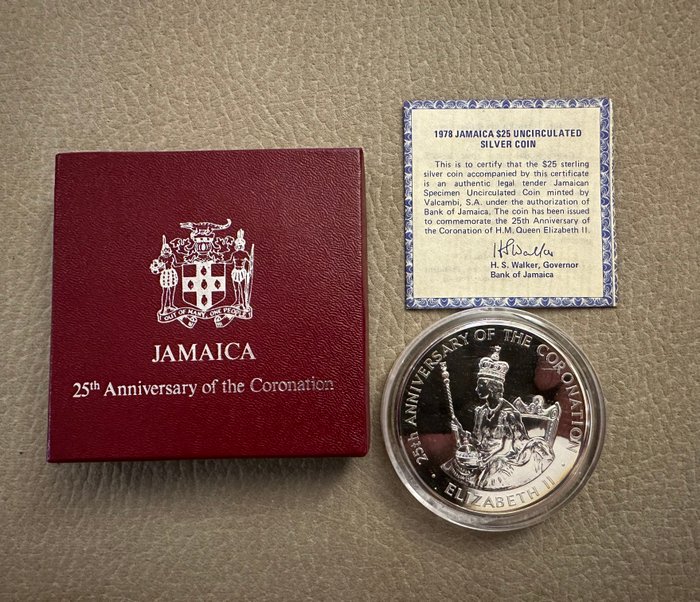 Jamaica. 25 Dollars 1978 25th Anniversary of the Coronation of Queen Elizabeth II, Proof  (Ingen mindstepris)