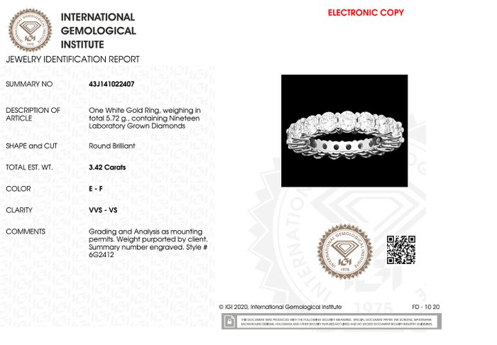 Ring - 18 kraat Hvidguld -  3.42ct. tw. Diamant (Laboratoriedyrket)