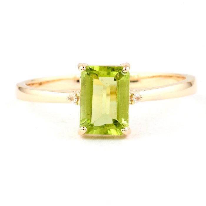 Ingen mindstepris - Ring - 14 karat Gulguld -  0.88ct. tw. Peridot - Safir