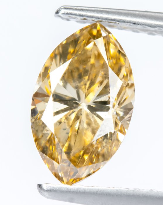 Ingen mindstepris - 1 pcs Diamant  (Naturfarvet)  - 1.27 ct - Marquise - Fancy light Gullig Brun - I1 - Gem Report Antwerp (GRA)