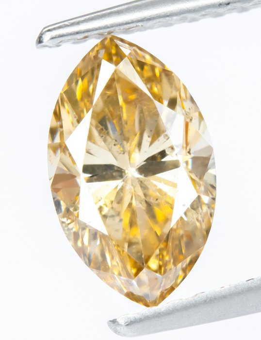 Ingen mindstepris - 1 pcs Diamant  (Naturfarvet)  - 1.27 ct - Marquise - Fancy light Gullig Brun - I1 - Gem Report Antwerp (GRA)