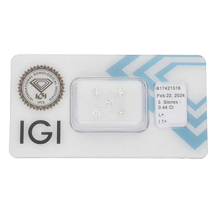 Ingen mindstepris - 5 pcs Diamant  (Natur)  - 0.44 ct - Rund - L - I1 - International Gemological Institute (IGI)