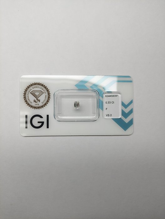 1 pcs Diamant  (Natur)  - 033 ct - Smaragd - F - VS2 - International Gemological Institute (IGI)