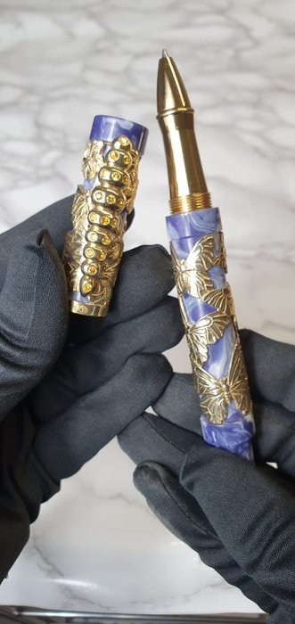 Urso - Roller ball in sterling silver gold plated and yellow sapphires - Rollerpen