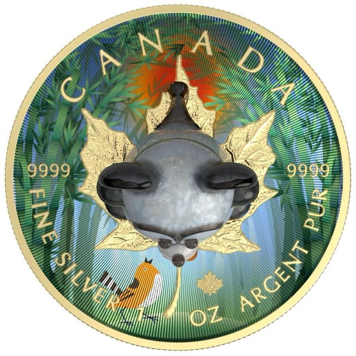 Canada. 5 Dollars 2022 Maple Leaf - Murano Glass Series - Panda, 1 Oz (.999)