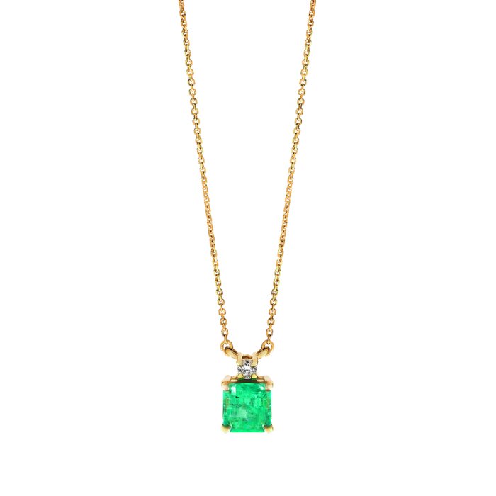 Halskæde - 14 karat Gulguld -  1.19ct. tw. Smaragd - Diamant - Grøn Emerald halskæde