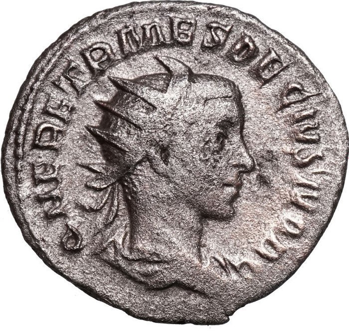 Romarriket Herennius Etruscus (AD 251) Antoninianus Rom Priestergeräte