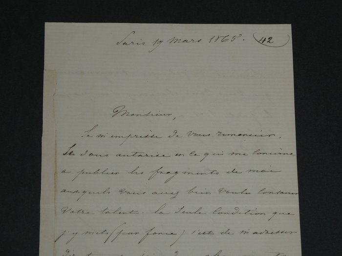 Alphonse de Lamartine - Très belle lettre autographe signée de 3 pages - 1865