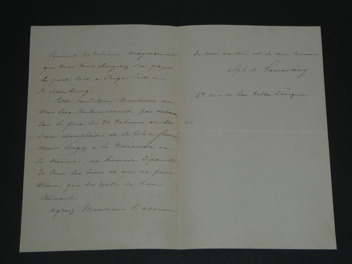 Alphonse de Lamartine - Très belle lettre autographe signée de 3 pages - 1865