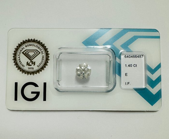 1 pcs Diamant  (Natur)  - 1.40 ct - Rund - E - IF - International Gemological Institute (IGI) - *3EX*