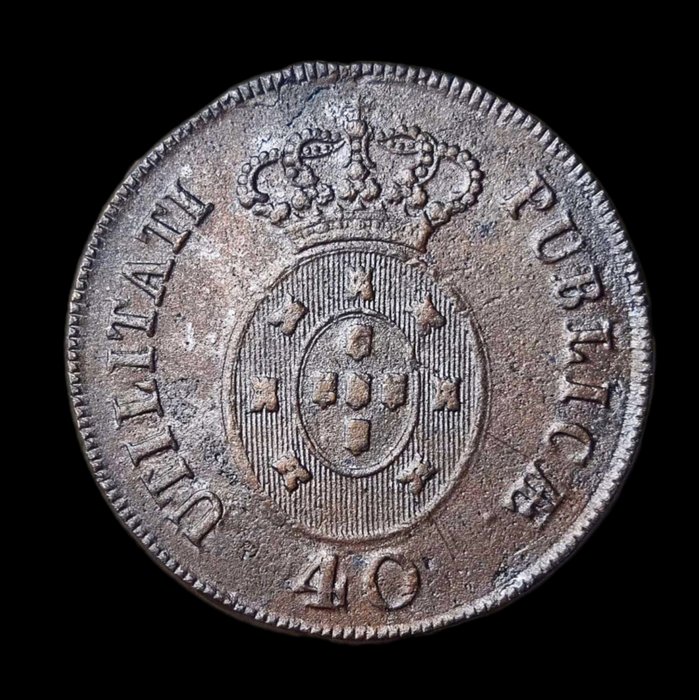 Portugal. D. Pedro IV (1826-1828). Pataco (40 Reis) 1827 - Data Sem Pontos - SEM RESERVA  (Ingen mindstepris)