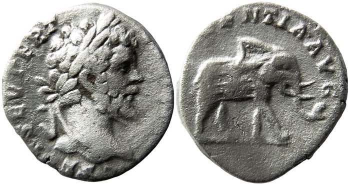 Romarriket. Septimius Severus (AD 193-211). Denarius Minted in Rome, 196 A.D. MVNIFICENTIA AVG / S C Elephant. Very rare  (Ingen mindstepris)