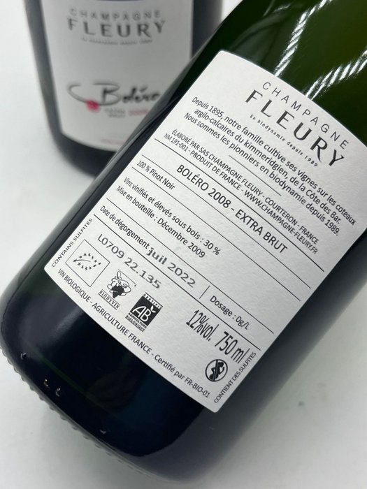 2008 Fleury, Boléro, Extra Brut - Champagne Blanc de Noirs - 2 Flasker (0,75 L)