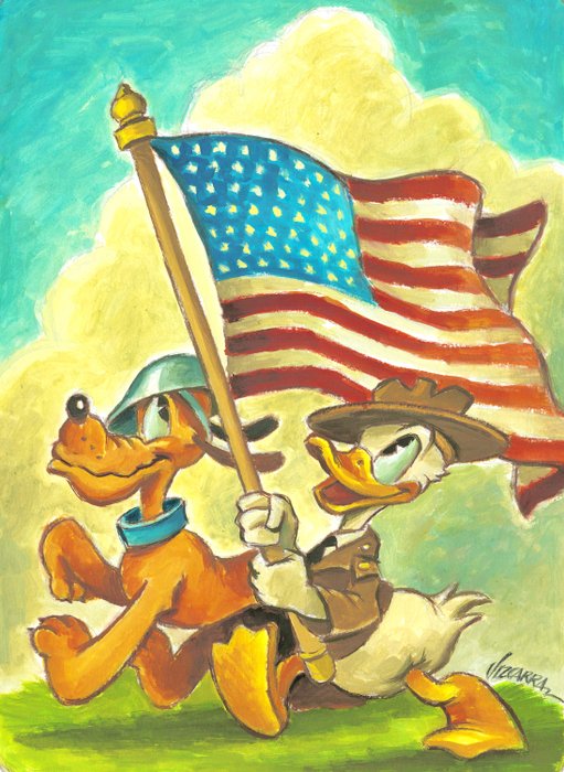 Joan Vizcarra - Donald Duck and Pluto: Patriotic Parade - Original Painting