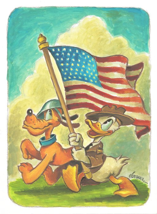 Joan Vizcarra - Donald Duck and Pluto: Patriotic Parade - Original Painting