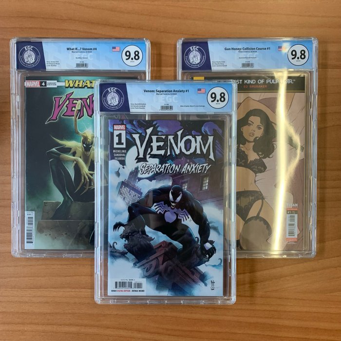 What If...? Venom - Gun Honey: Collision Course - Venom: Separation Anxiety - EGC graded all 9.8 - 3 Graded comic