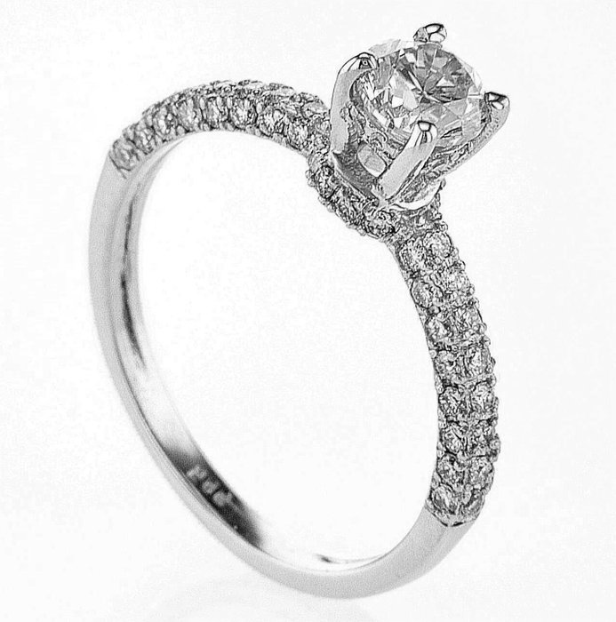 Ring - 14 karat Hvidguld -  1.10ct. tw. Diamant (Natur) - Diamant