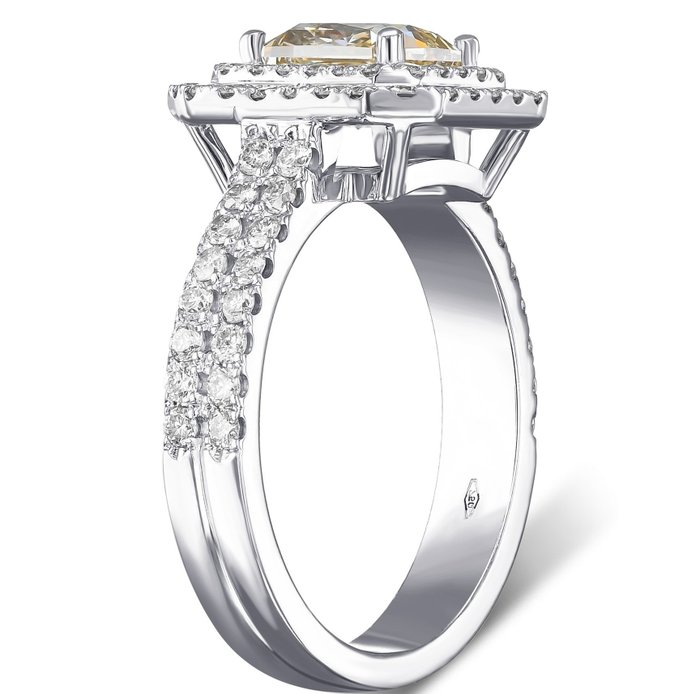 VVS1 2.00 Carat Fancy Diamond Double Halo - 18 kraat Hvidguld - Ring - 1.50 ct Diamant - Diamanter