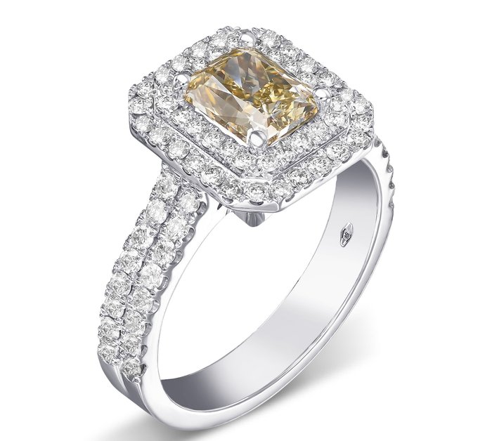 VVS1 2.00 Carat Fancy Diamond Double Halo - 18 kraat Hvidguld - Ring - 1.50 ct Diamant - Diamanter