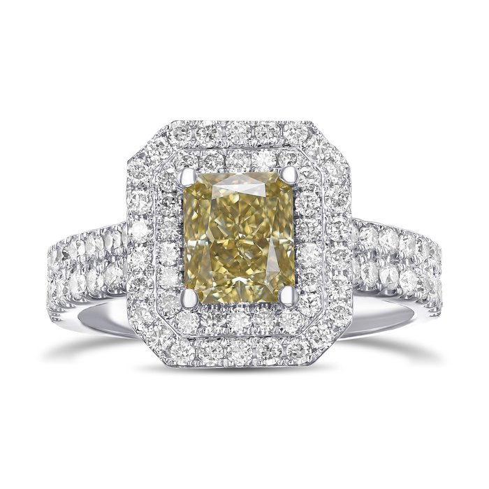 VVS1 2.00 Carat Fancy Diamond Double Halo - 18 kraat Hvidguld - Ring - 1.50 ct Diamant - Diamanter