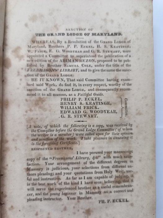 Samuel Cole - The Freemasons' Library and General Ahiman Rezon: Containing a Delineation of the True Principles - 1826