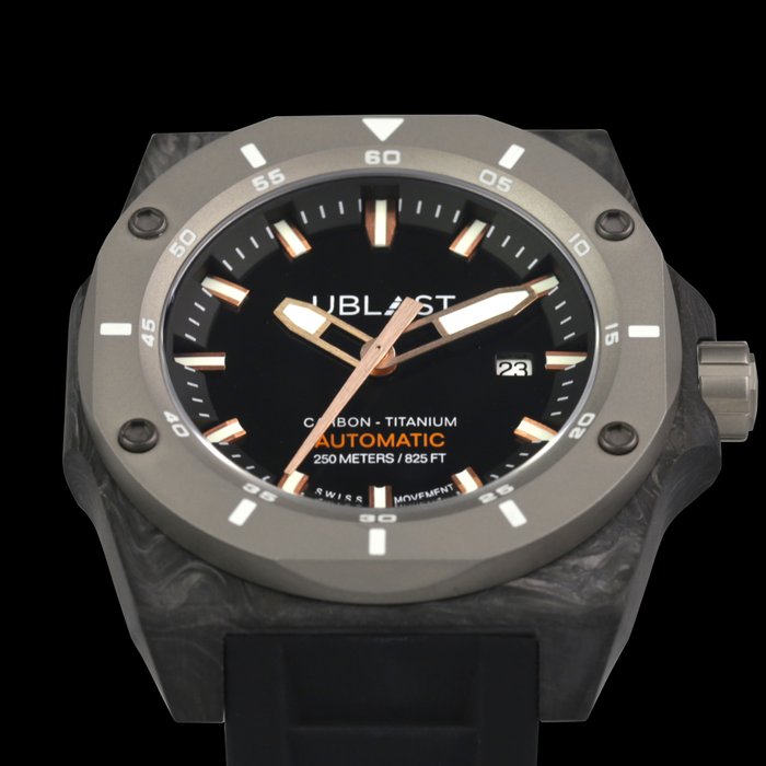 Ublast - " NO RESERVE PRICE " Fusion Carbon  Titanium - UBFSN47BKG - Automatic Swiss MOVT - 25 ATM - Ingen mindstepris - Mænd - Ny