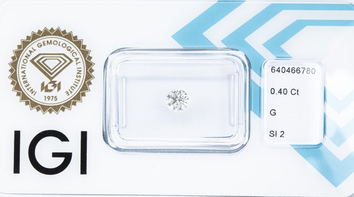 Ingen mindstepris - 1 pcs Diamant  (Natur)  - 0.40 ct - Rund - G - SI2 - International Gemological Institute (IGI)