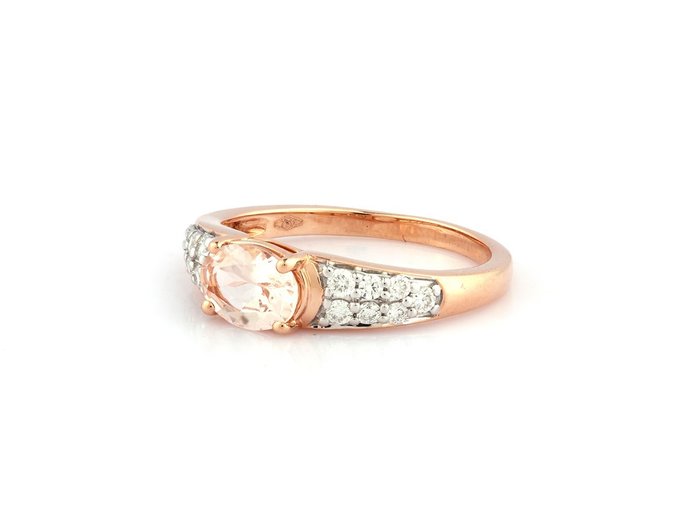 Ring - 18 kraat Rosaguld -  0.96ct. tw. Morganit - Diamant