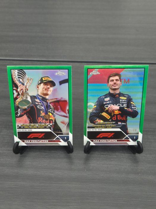 2023 Topps Chrome F1 Max Verstappen #165, #178 Green /99 - 2 Card - Næsten så god som ny (NM)