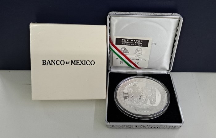 Mexico. 10.000 Pesos The Aztek Collection: 5 Oz. Silver Proof coin 1992 Piedra de Tizoc