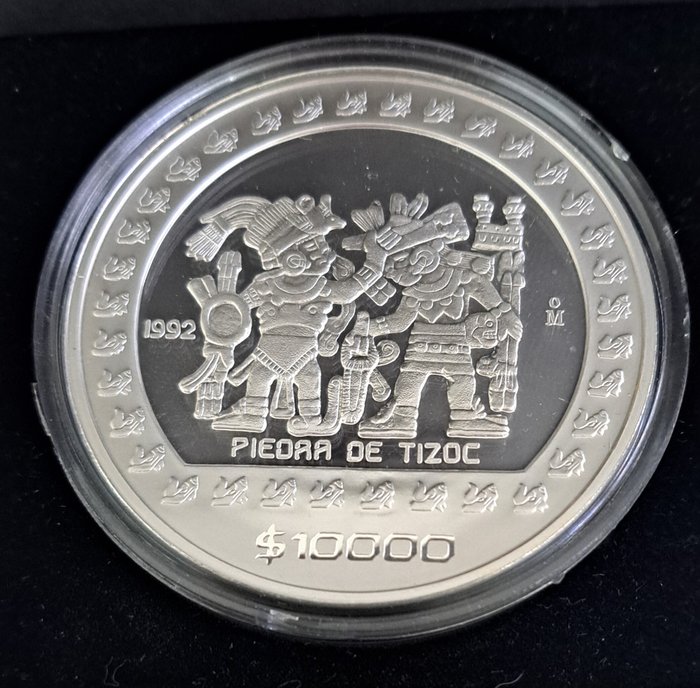 Mexico. 10.000 Pesos The Aztek Collection: 5 Oz. Silver Proof coin 1992 Piedra de Tizoc