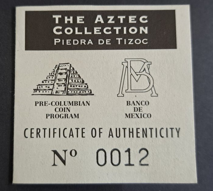 Mexico. 10.000 Pesos The Aztek Collection: 5 Oz. Silver Proof coin 1992 Piedra de Tizoc